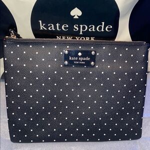 Kate Spade Black Polka Dot Clutch w/ Storybook lining NWT